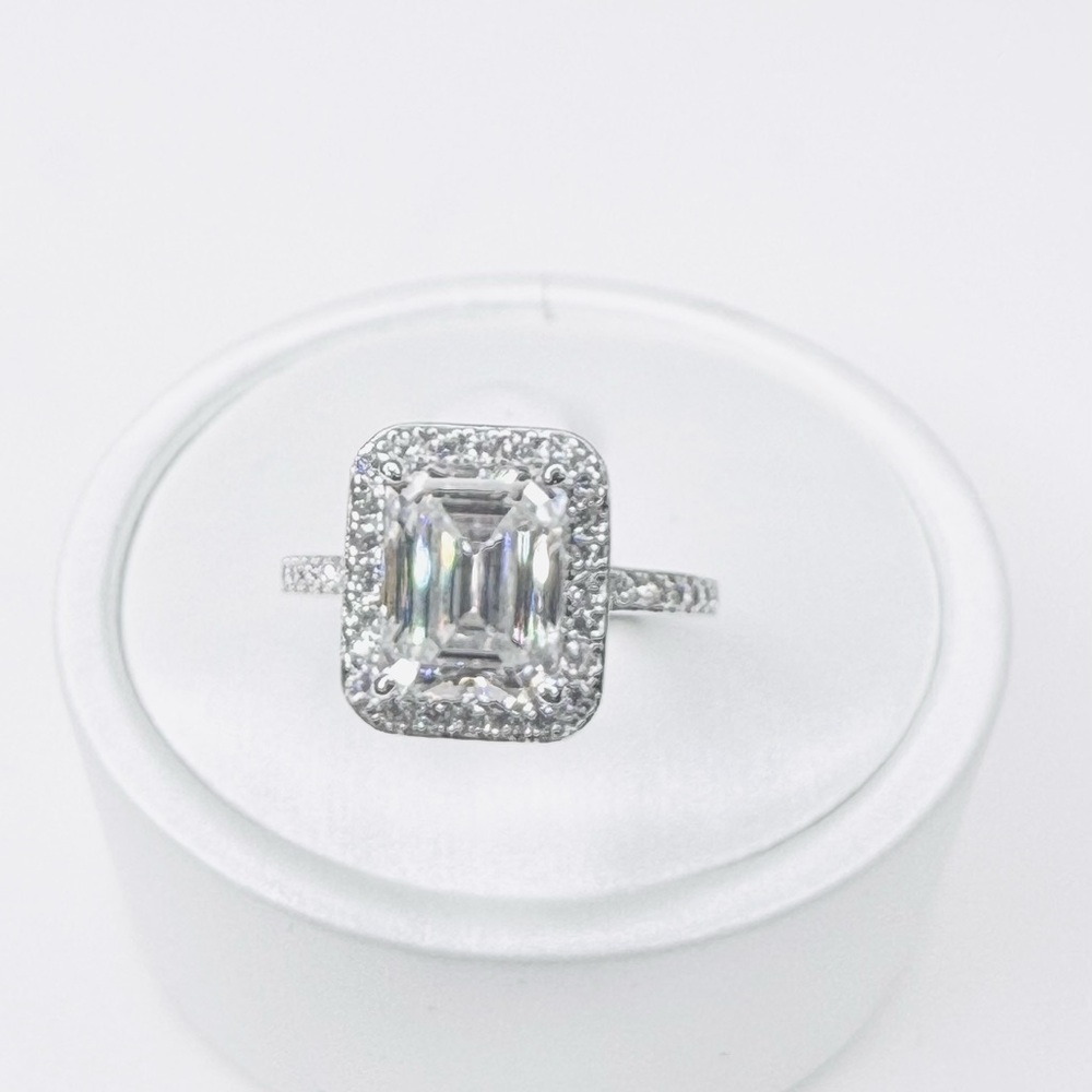 MOISSANITE 3 ctw Emerald Cut With Halo and Side Stones